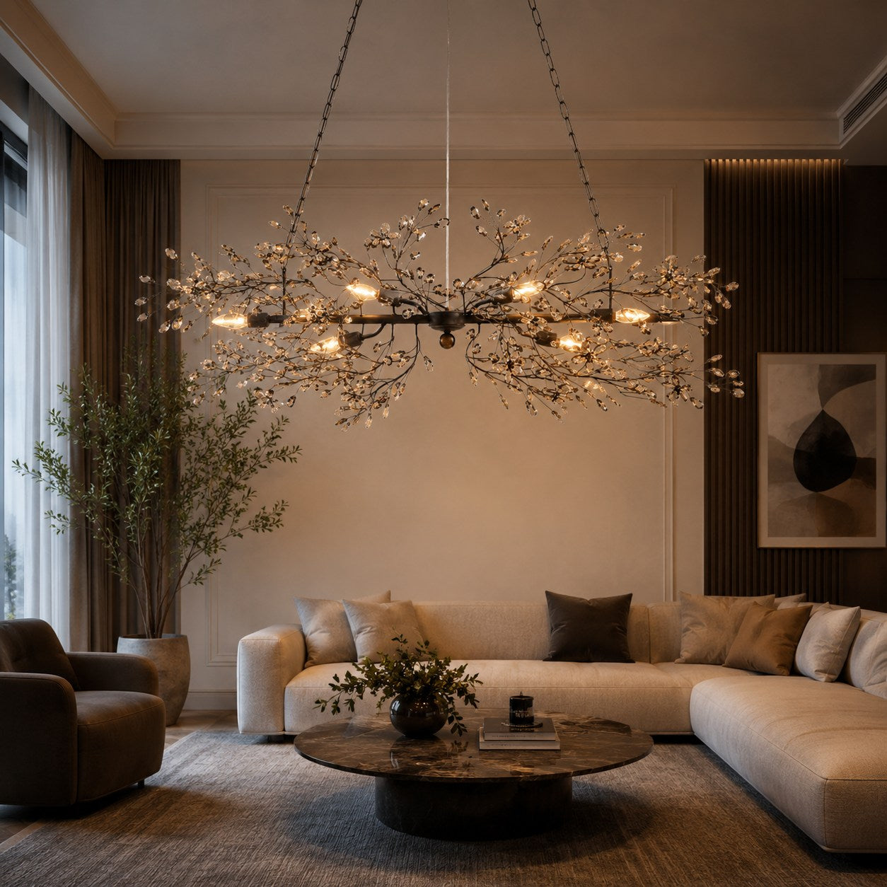 Modern Chandelier Light Hanging Metal and Glass Dimmable 8 Bulb Fixture Adjustable Length