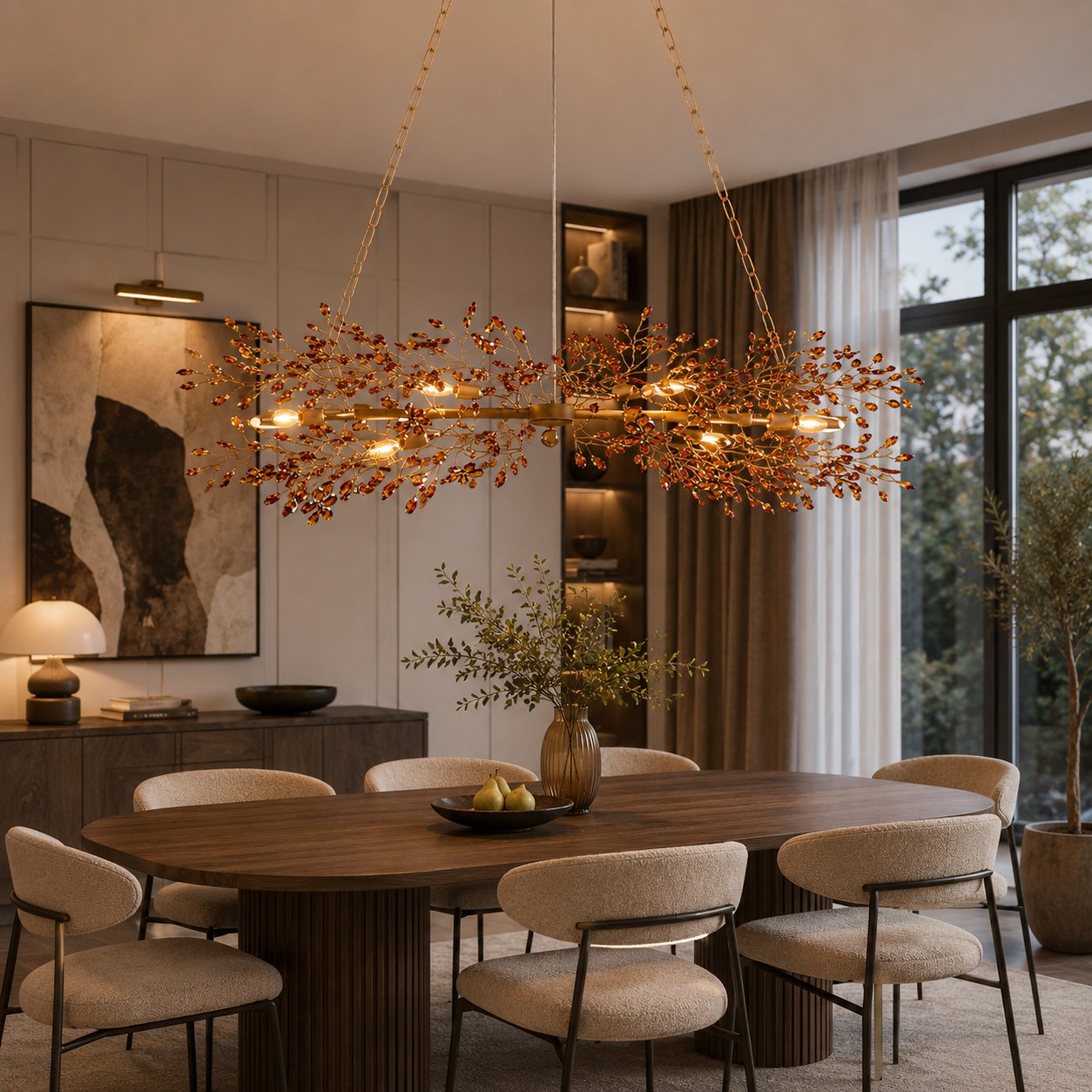 Modern Chandelier Light Hanging Metal and Glass Dimmable 8 Bulb Fixture Adjustable Length