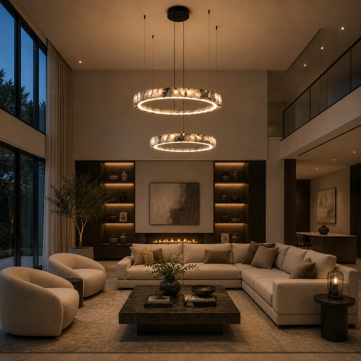 Modern Chandelier Pendant Light Adjustable Natural Marble Integrated LED Illumination 79