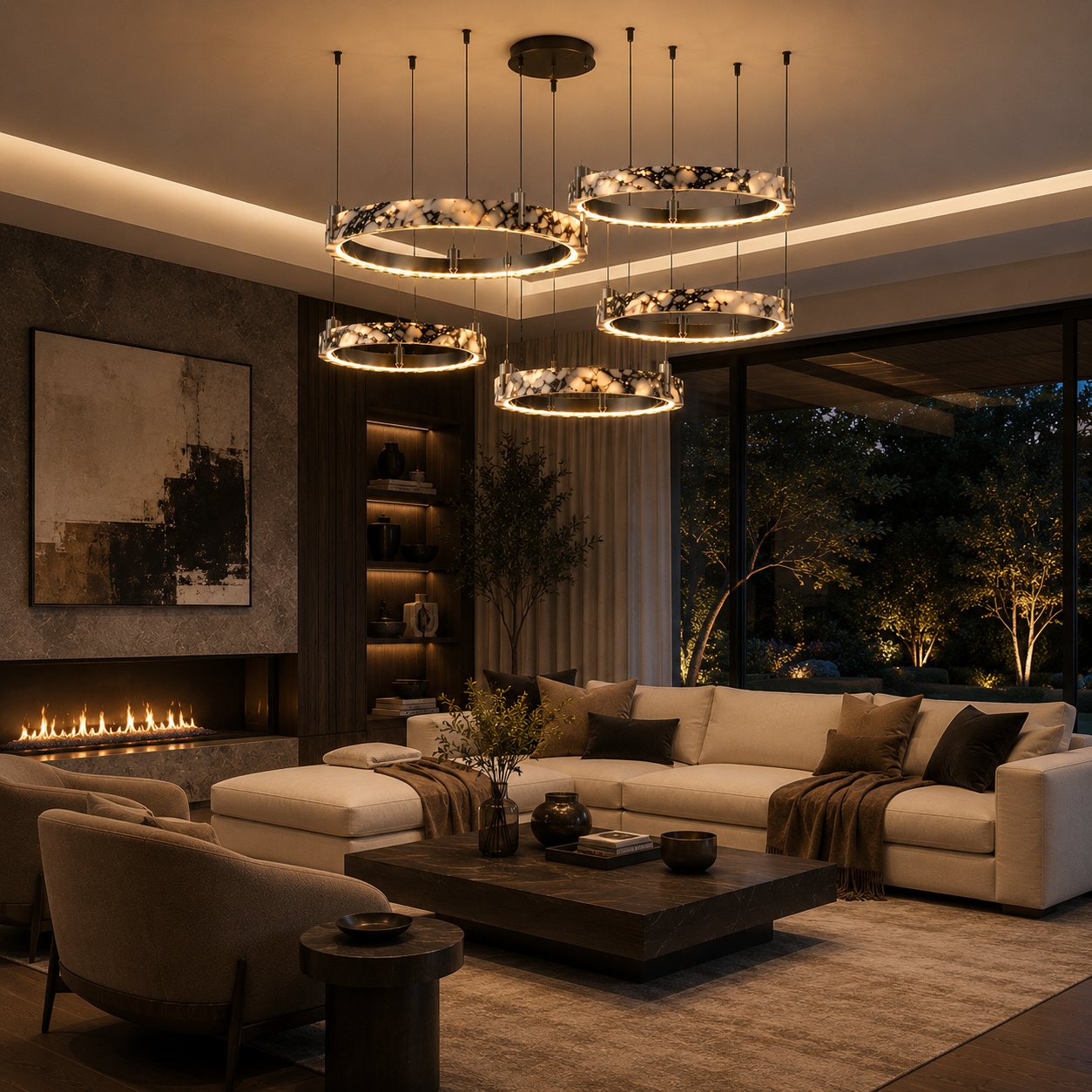 Modern Chandelier Pendant Light Adjustable Natural Marble Integrated LED Illumination 79