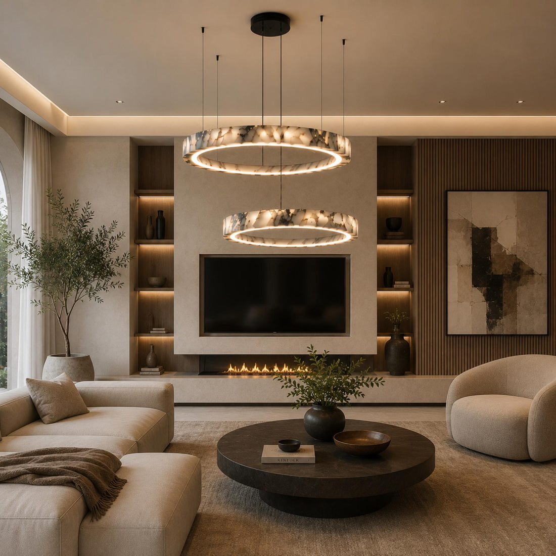 Modern Chandelier Pendant Light Adjustable Natural Marble Integrated LED Illumination 79