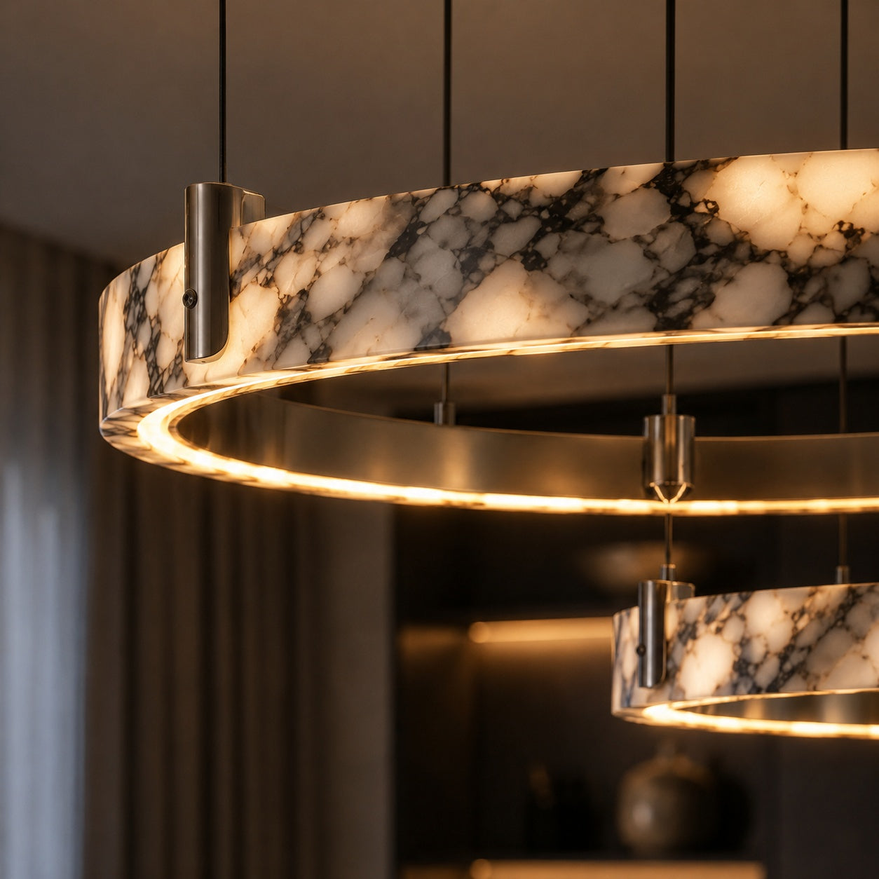 Modern Chandelier Pendant Light Adjustable Natural Marble Integrated LED Illumination 79