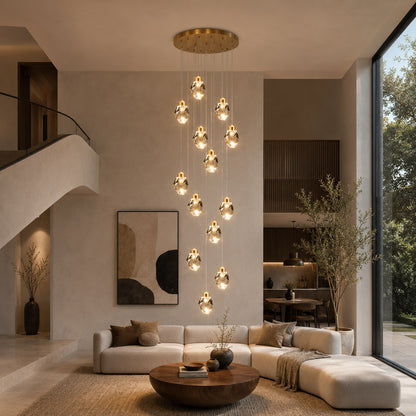 Modern Crystal Chandelier Adjustable Hanging Light Fixture LED Metal for Living Room Dining Area