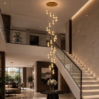 Modern Crystal Chandelier Adjustable Hanging Light Fixture LED Metal for Living Room Dining Area