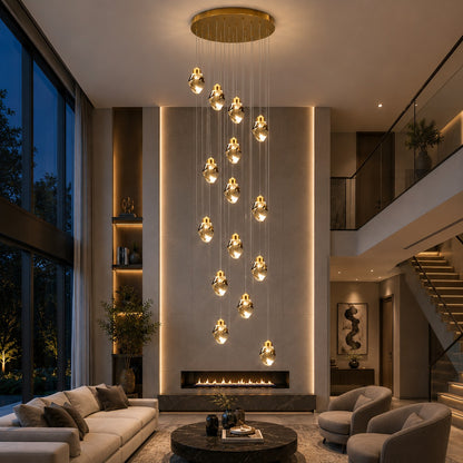 Modern Crystal Chandelier Adjustable Hanging Light Fixture LED Metal for Living Room Dining Area