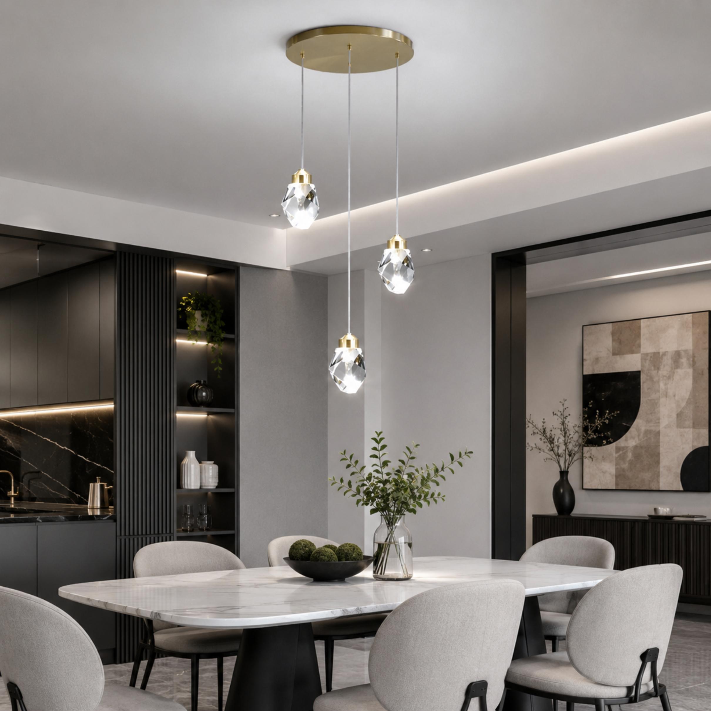 Modern Crystal Chandelier Adjustable Hanging Light Fixture LED Metal for Living Room Dining Area