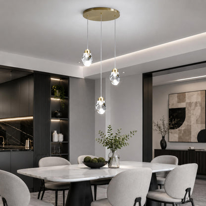 Modern Crystal Chandelier Adjustable Hanging Light Fixture LED Metal for Living Room Dining Area