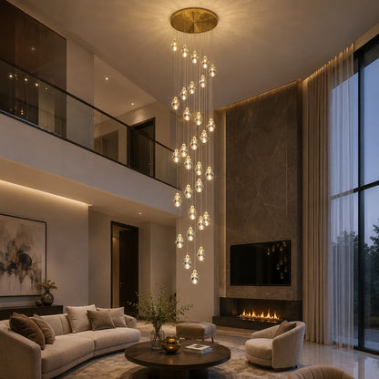 Modern Crystal Chandelier Adjustable Hanging Light Fixture LED Metal for Living Room Dining Area