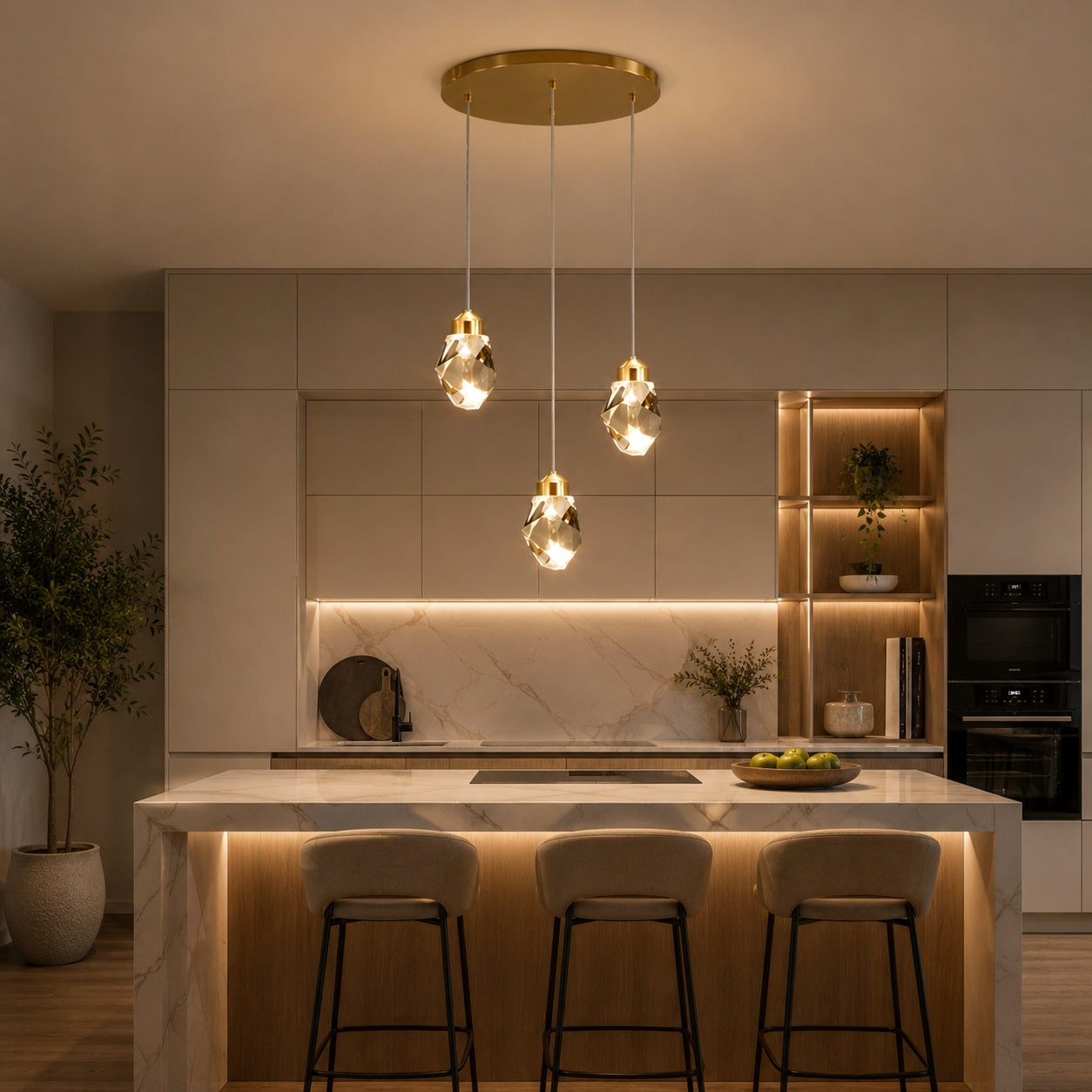 Modern Crystal Chandelier Adjustable Hanging Light Fixture LED Metal for Living Room Dining Area