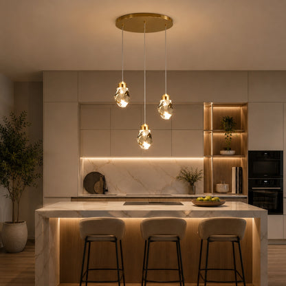 Modern Crystal Chandelier Adjustable Hanging Light Fixture LED Metal for Living Room Dining Area