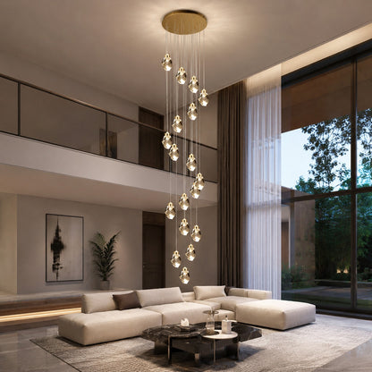 Modern Crystal Chandelier Adjustable Hanging Light Fixture LED Metal for Living Room Dining Area