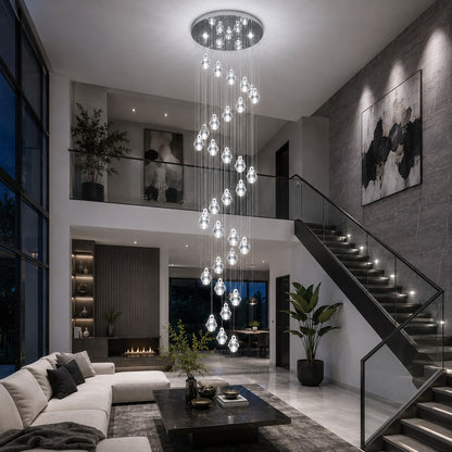 Modern Crystal Chandelier Adjustable Hanging Light Fixture LED Metal for Living Room Dining Area