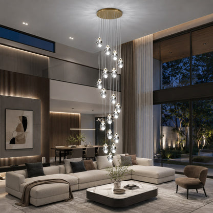 Modern Crystal Chandelier Adjustable Hanging Light Fixture LED Metal for Living Room Dining Area