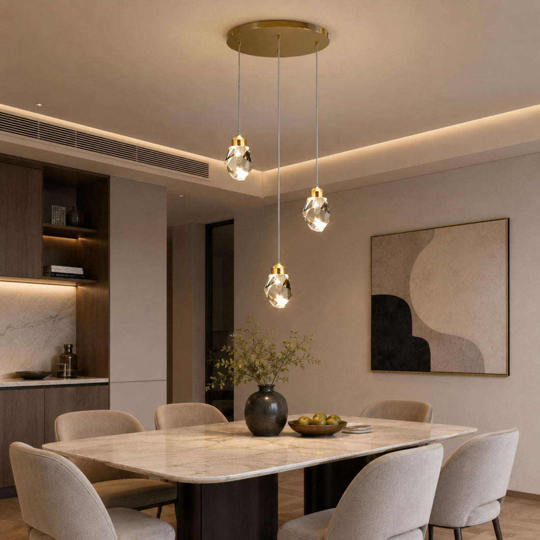 Modern Crystal Chandelier Adjustable Hanging Light Fixture LED Metal for Living Room Dining Area