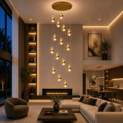 Modern Crystal Chandelier Adjustable Hanging Light Fixture LED Metal for Living Room Dining Area