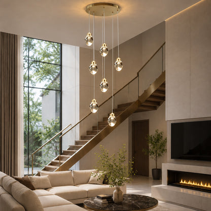 Modern Crystal Chandelier Adjustable Hanging Light Fixture LED Metal for Living Room Dining Area
