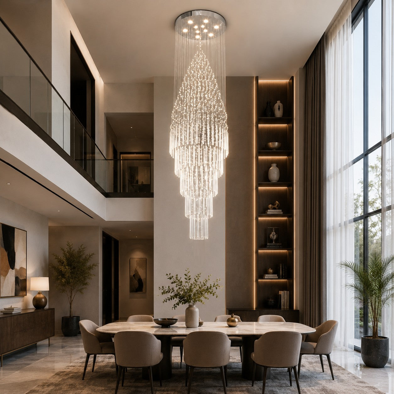 Modern Crystal Chandelier Adjustable Height Stainless Steel LED 18 Lights for Ceiling Mount
