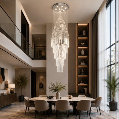 Modern Crystal Chandelier Adjustable Height Stainless Steel LED 18 Lights for Ceiling Mount