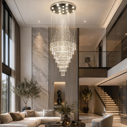 Modern Crystal Chandelier Adjustable Height Stainless Steel LED 18 Lights for Ceiling Mount