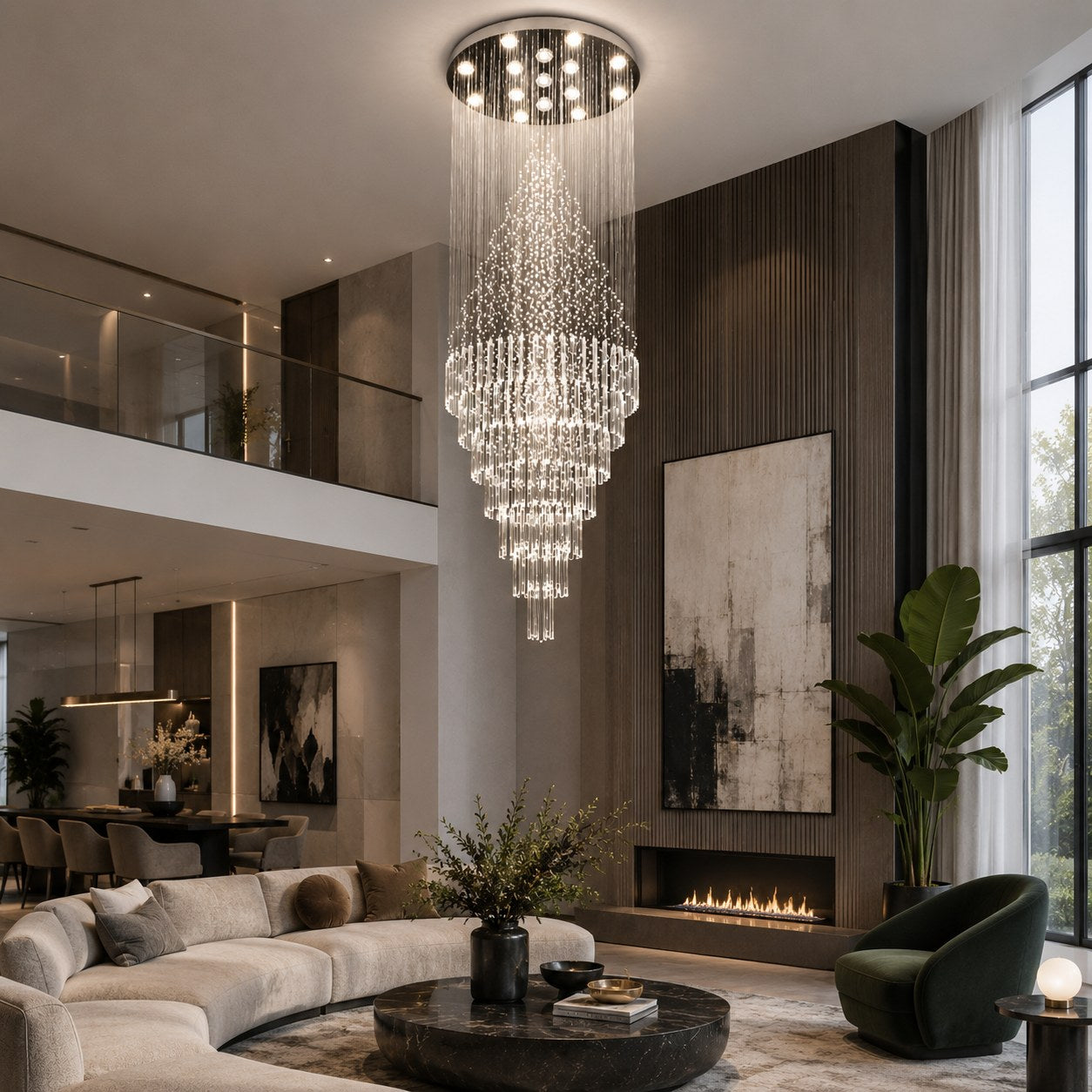 Modern Crystal Chandelier Adjustable Height Stainless Steel LED 18 Lights for Ceiling Mount
