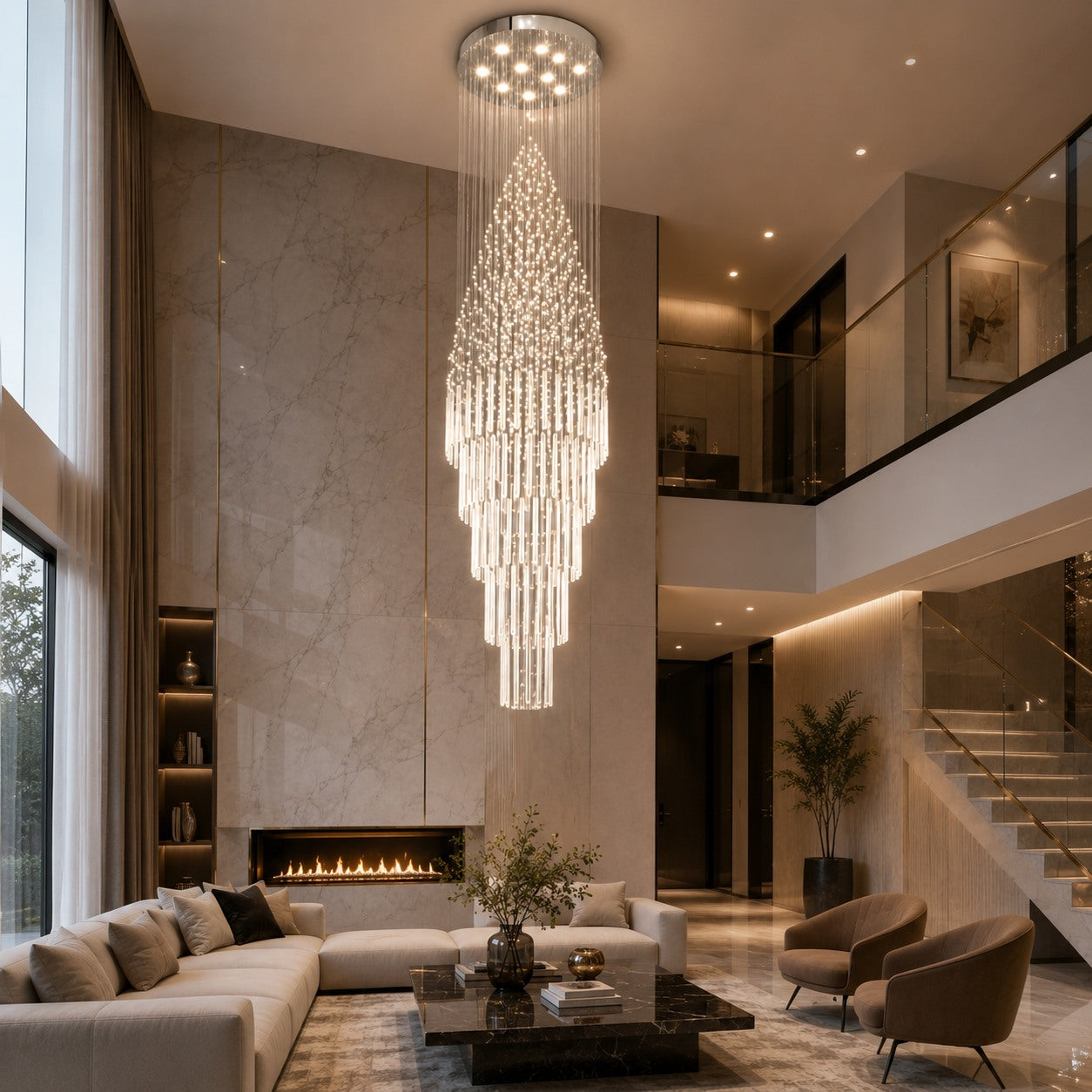 Modern Crystal Chandelier Adjustable Height Stainless Steel LED 18 Lights for Ceiling Mount