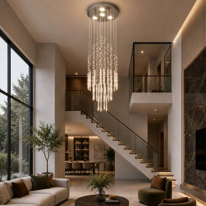 Modern Crystal Chandelier Adjustable Height Stainless Steel LED 18 Lights for Ceiling Mount