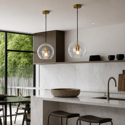 Modern Glass Pendant Light Adjustable Hanging Fixture Metal LED Compatible for Kitchen Island