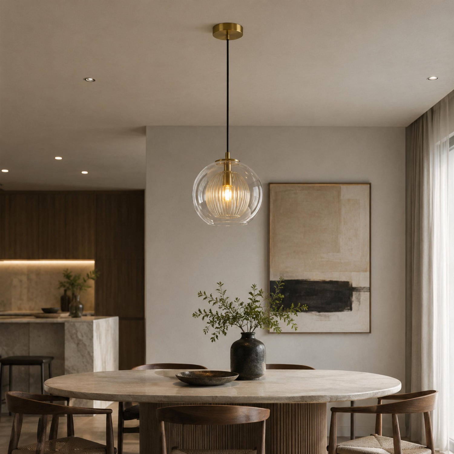 Modern Glass Pendant Light Adjustable Hanging Fixture Metal LED Compatible for Kitchen Island