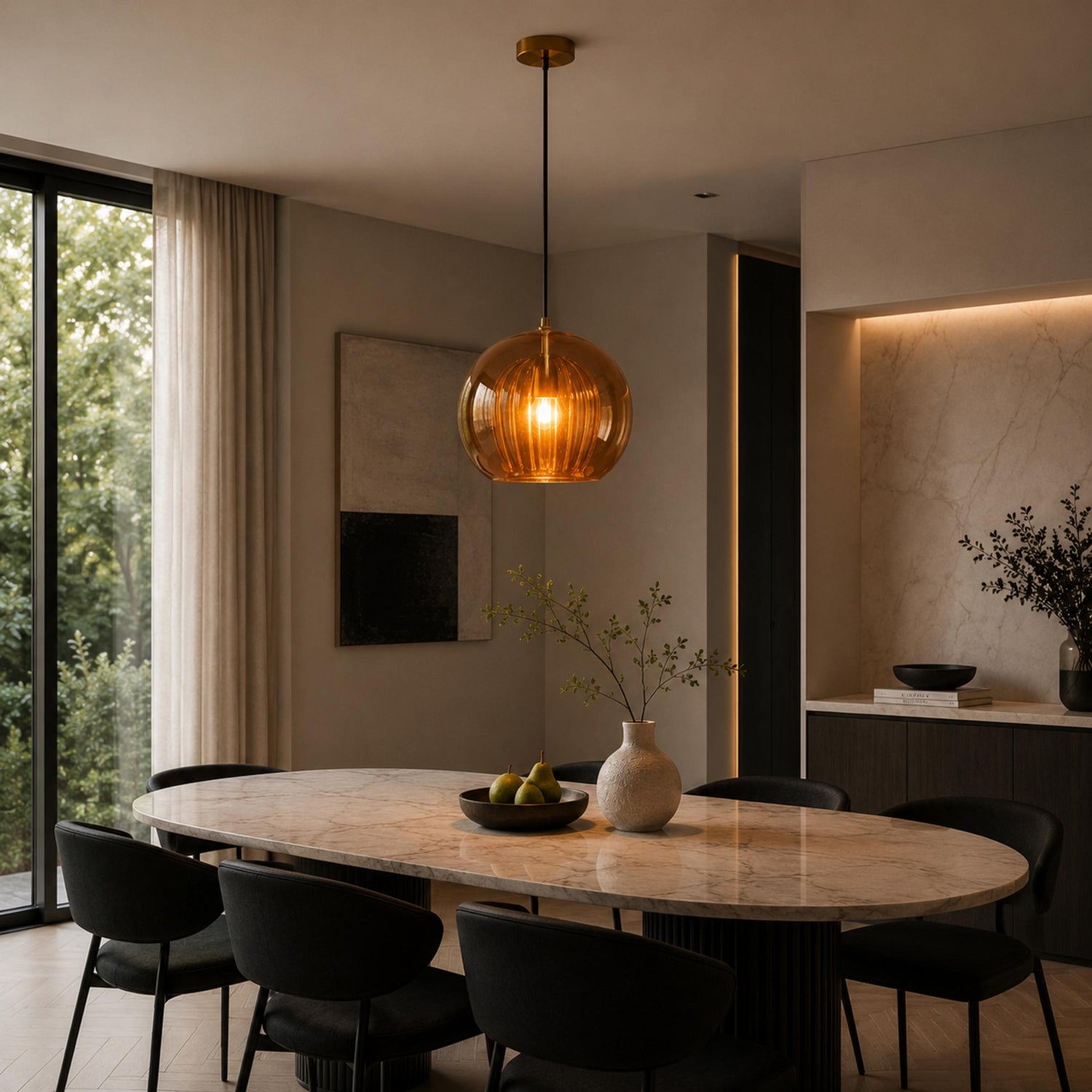 Modern Glass Pendant Light Adjustable Hanging Fixture Metal LED Compatible for Kitchen Island