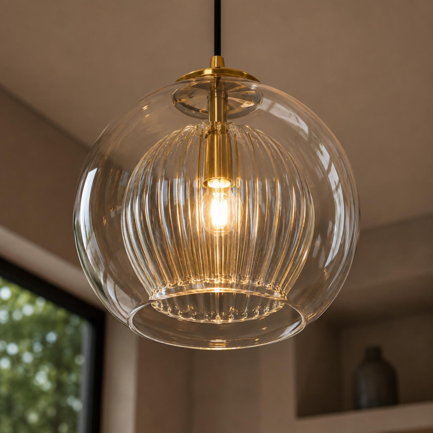 Modern Glass Pendant Light Adjustable Hanging Fixture Metal LED Compatible for Kitchen Island