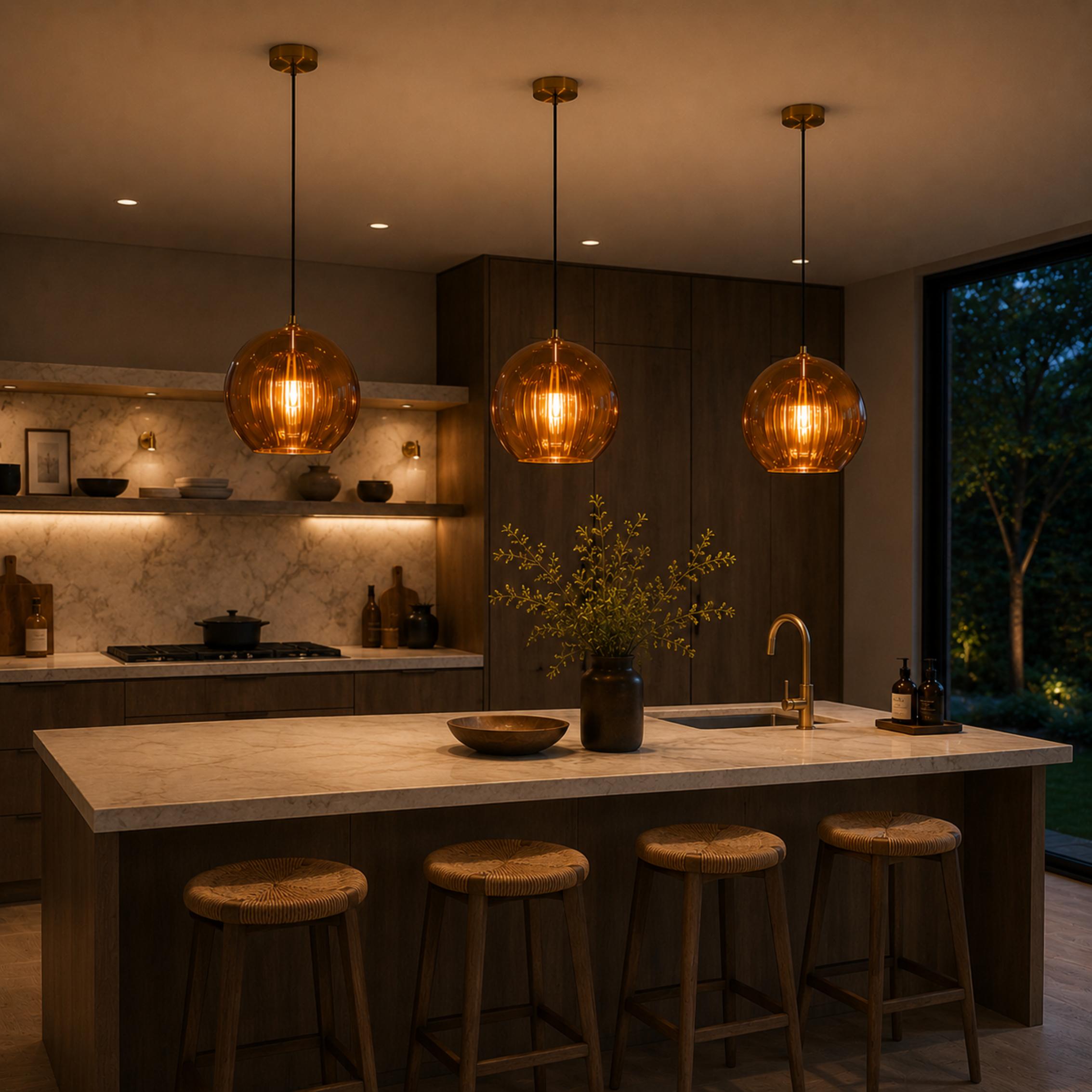 Modern Glass Pendant Light Adjustable Hanging Fixture Metal LED Compatible for Kitchen Island