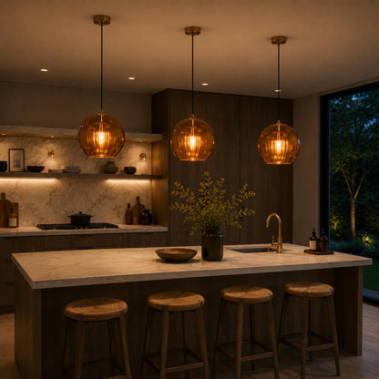 Modern Glass Pendant Light Adjustable Hanging Fixture Metal LED Compatible for Kitchen Island