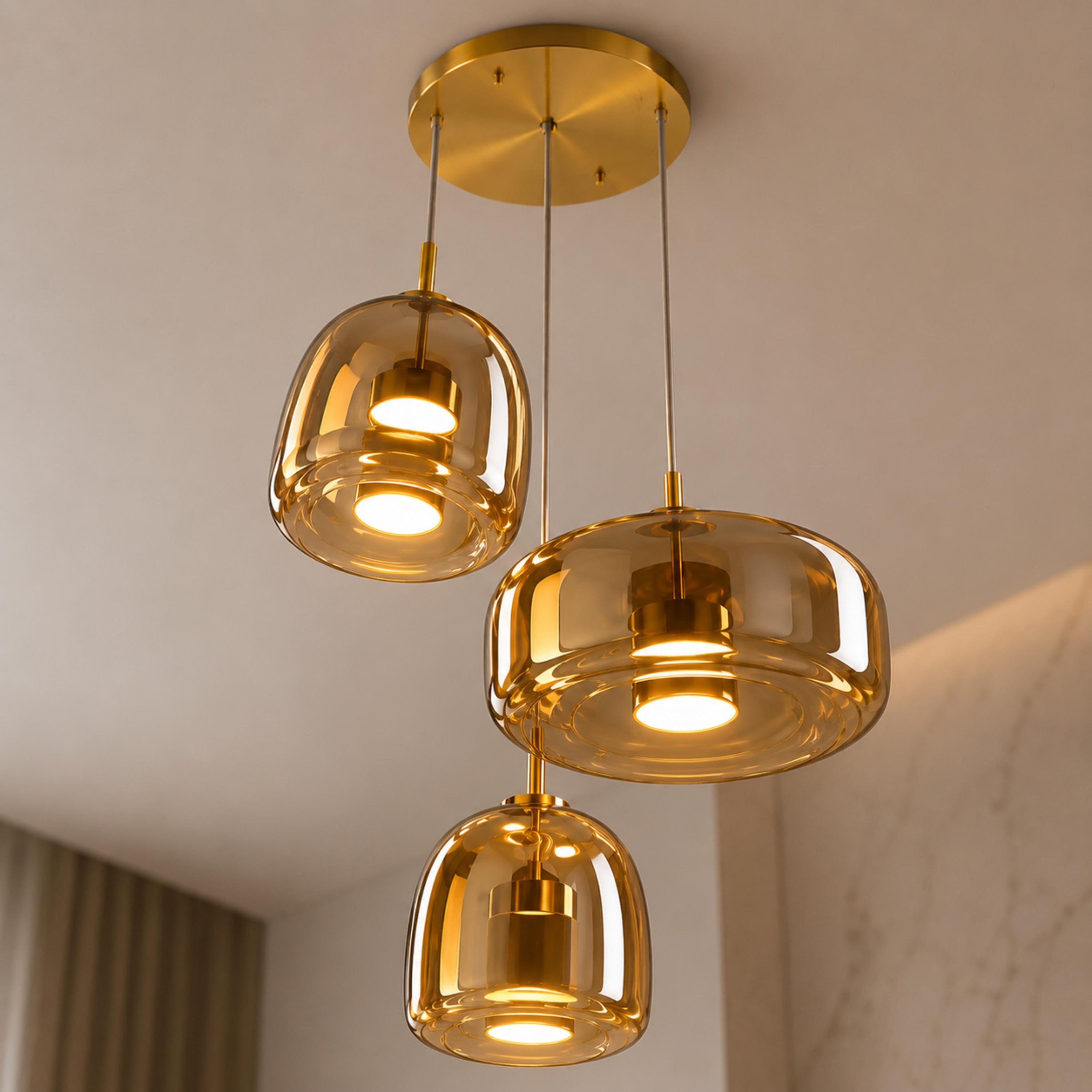 Modern Hanging Pendant Light Adjustable Black Iron Frame Hand-Blown Glass LED