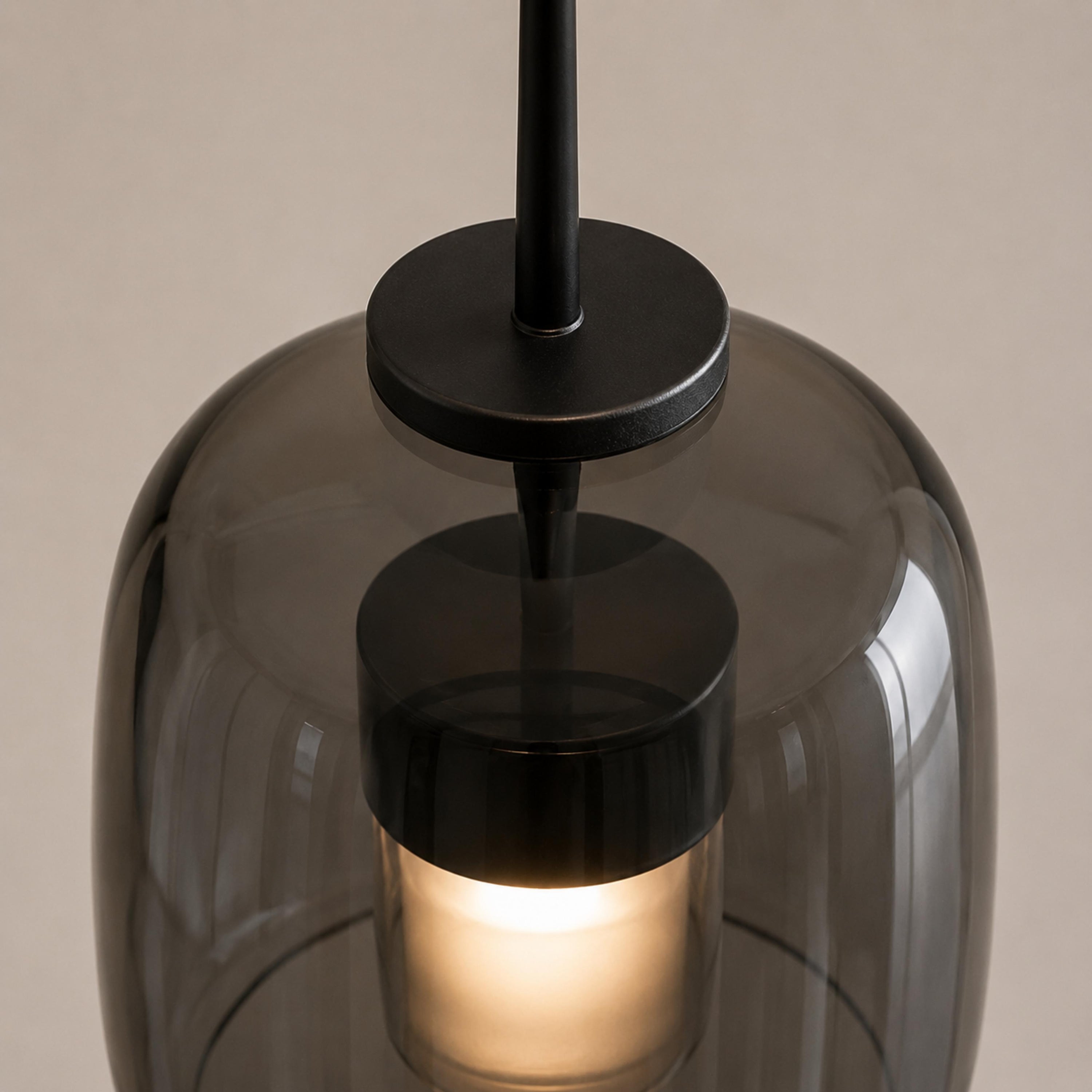 Modern Hanging Pendant Light Adjustable Black Iron Frame Hand-Blown Glass LED