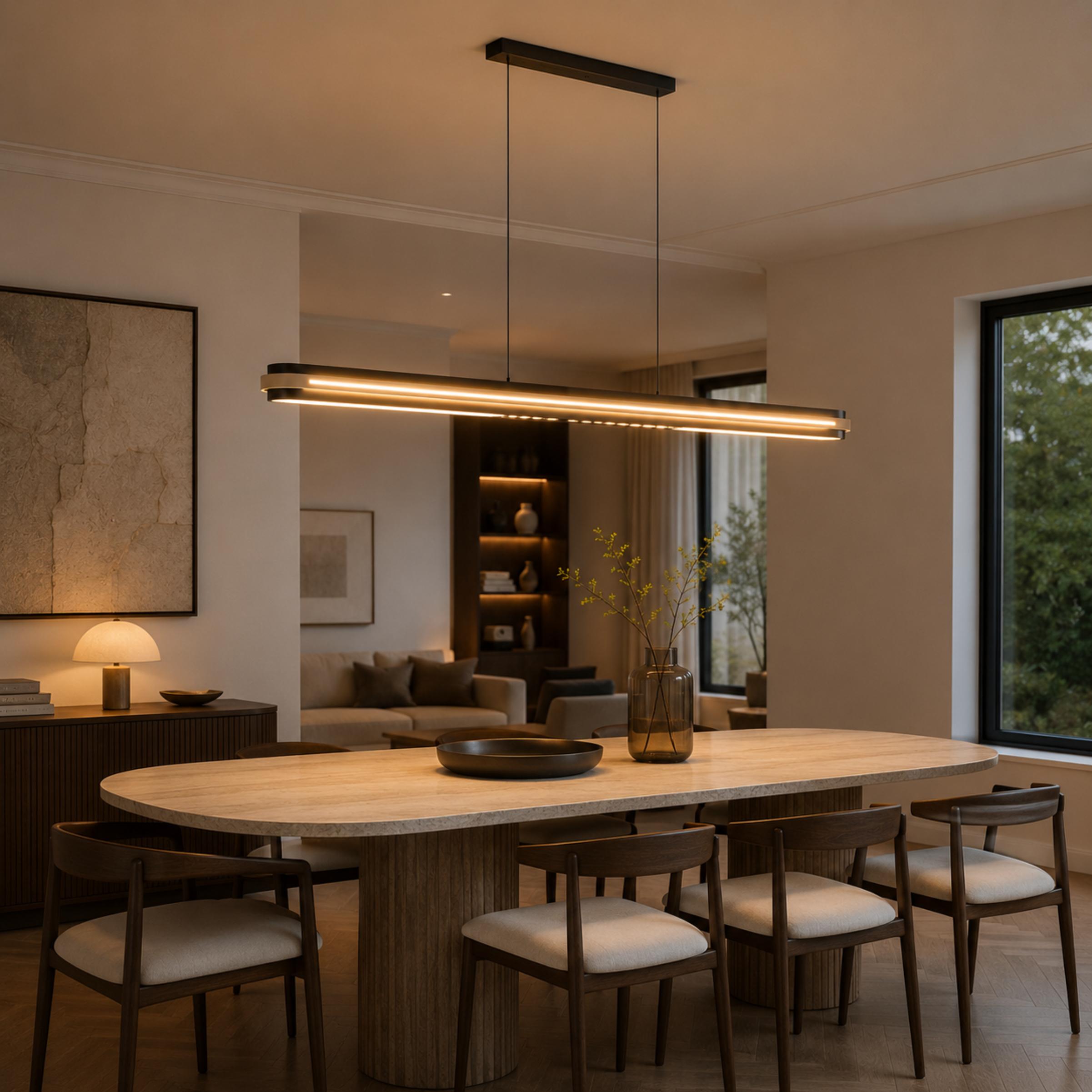 Modern Linear Pendant Lamp Adjustable Hanging Metal LED Ceiling Light Dimmable for Kitchen Dining Room