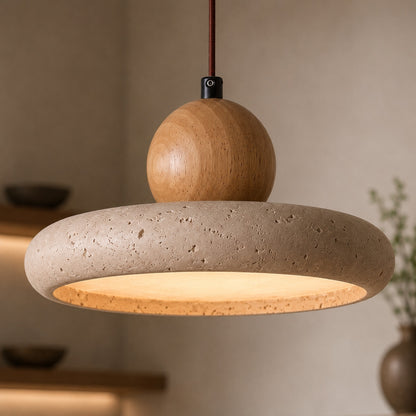 Modern Pendant Lamp Hanging LED Travertine Stone Kitchen Pendant Lighting 30cm Diameter