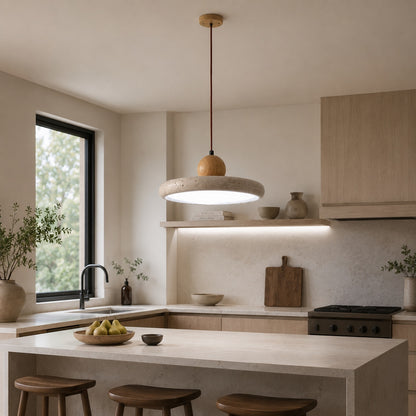 Modern Pendant Lamp Hanging LED Travertine Stone Kitchen Pendant Lighting 30cm Diameter