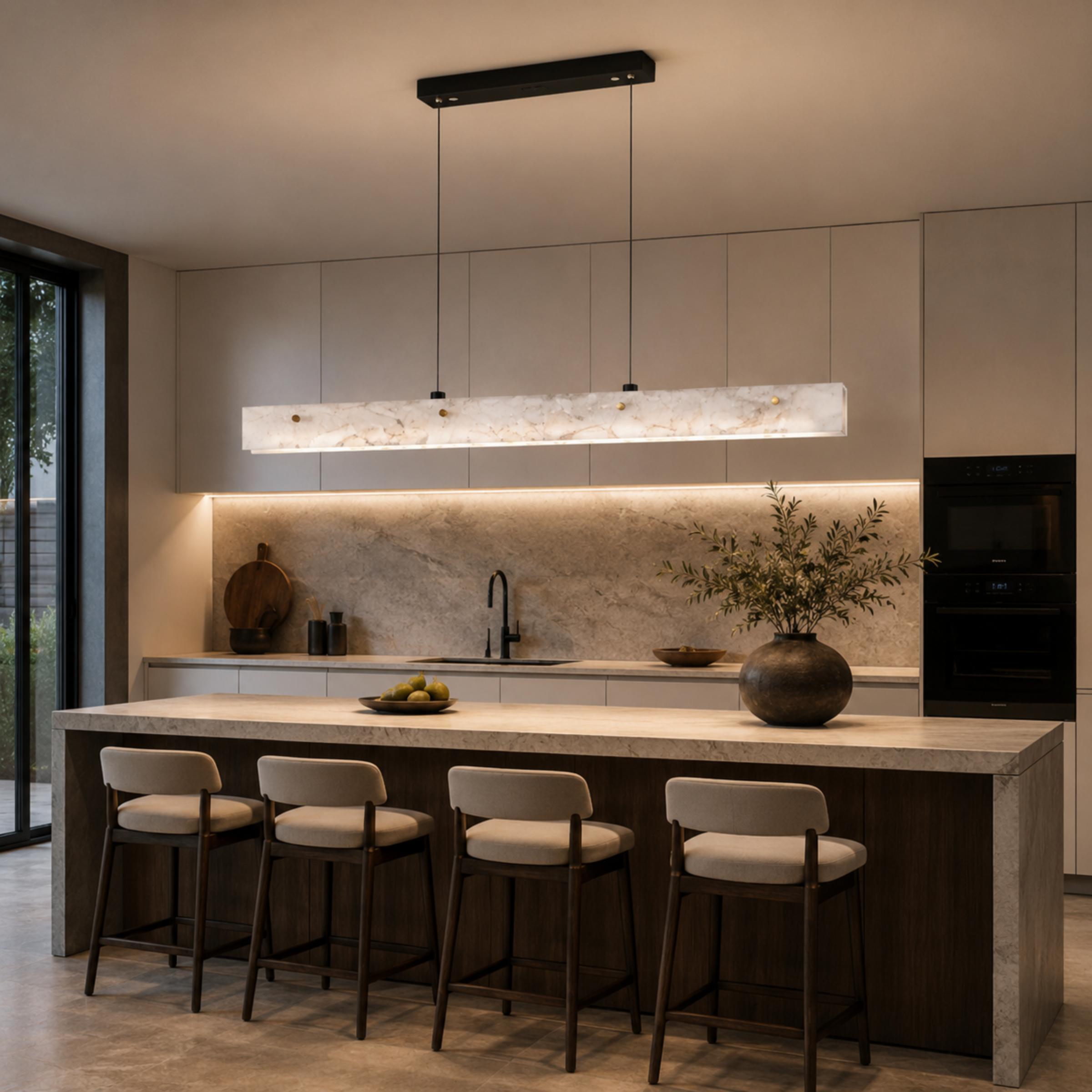 Modern Pendant Light Adjustable Hanging Stainless Steel and Marble LED Fixture for Kitchen Island