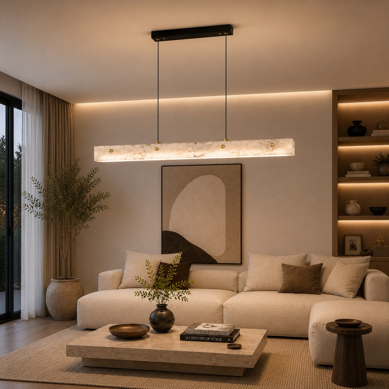 Modern Pendant Light Adjustable Hanging Stainless Steel and Marble LED Fixture for Kitchen Island