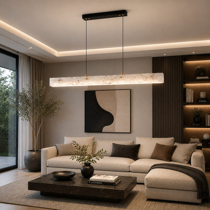 Modern Pendant Light Adjustable Hanging Stainless Steel and Marble LED Fixture for Kitchen Island
