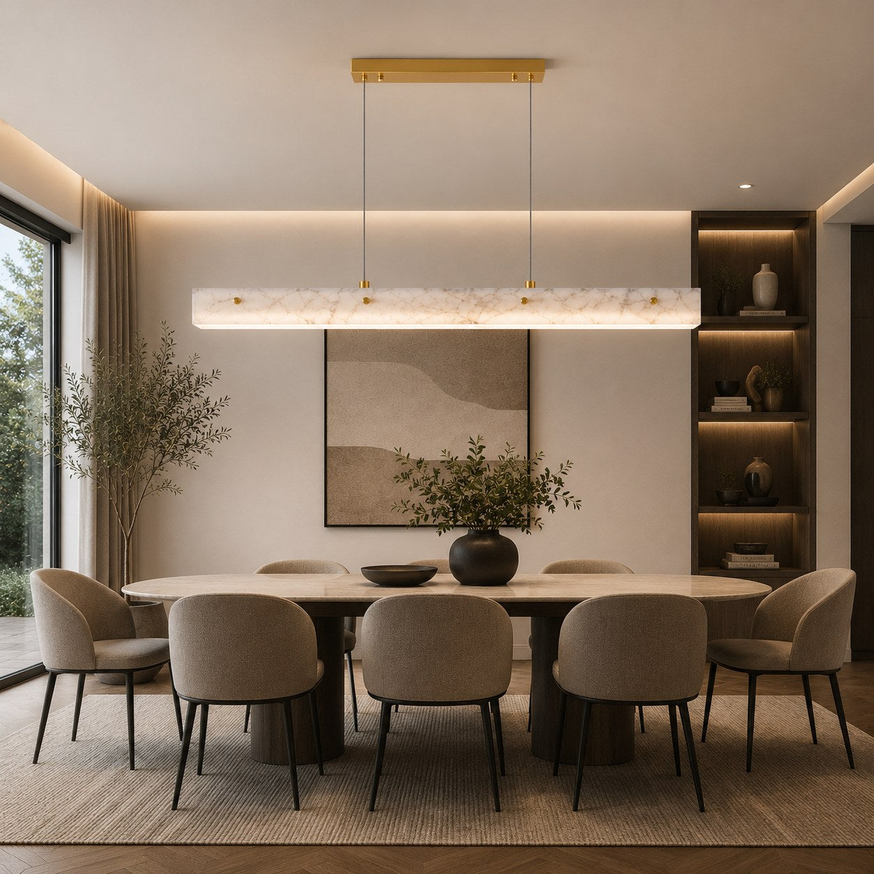 Modern Pendant Light Adjustable Hanging Stainless Steel and Marble LED Fixture for Kitchen Island