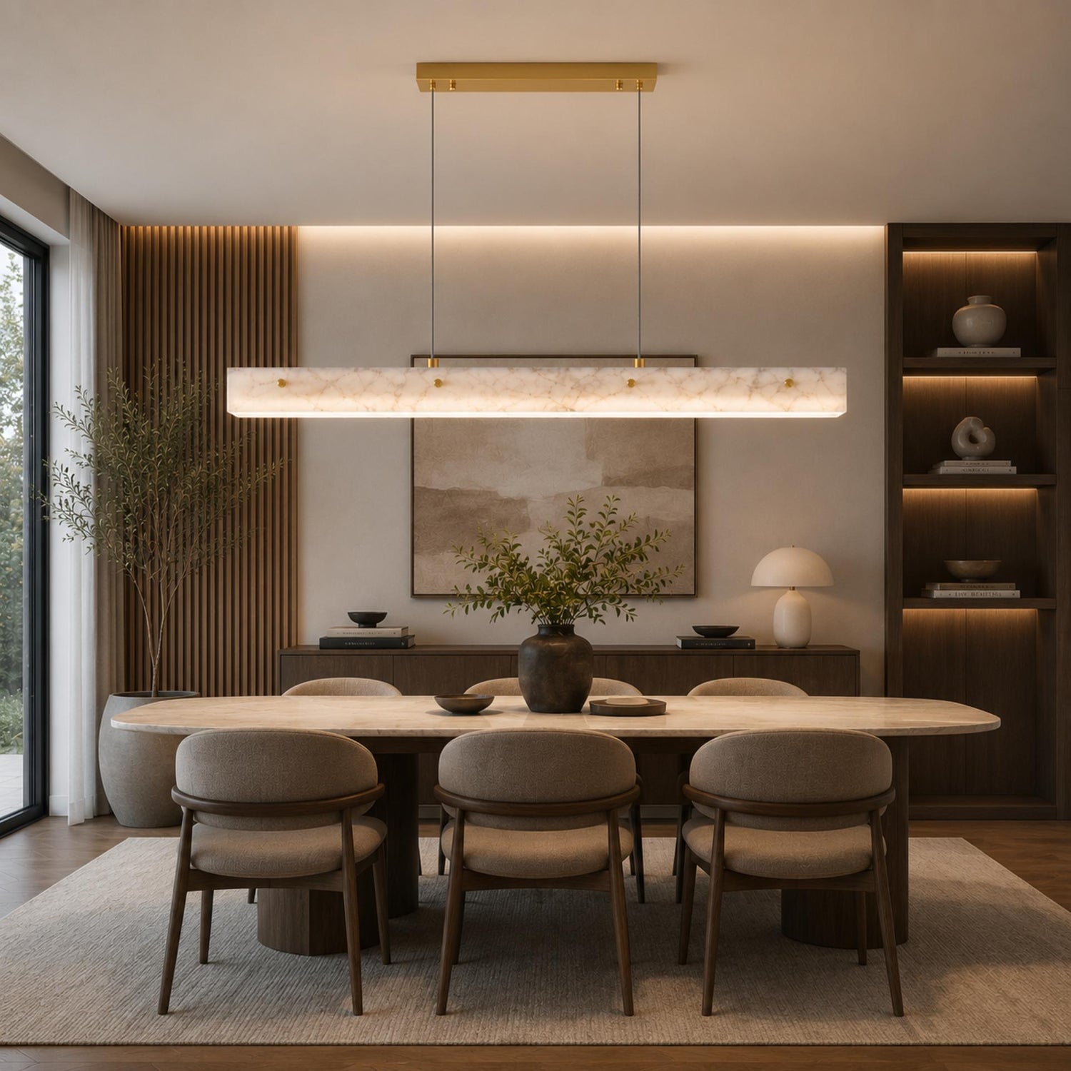 Modern Pendant Light Adjustable Hanging Stainless Steel and Marble LED Fixture for Kitchen Island
