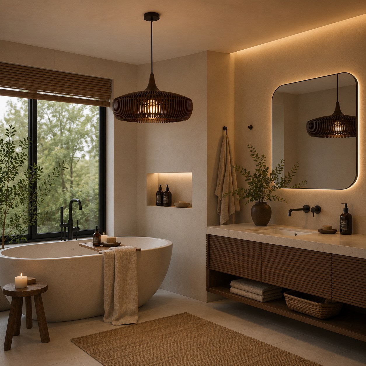 Modern Scandinavian Pendant Light Hanging Wood LED Compatible Minimalist Design 43cm Diameter