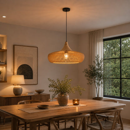 Modern Scandinavian Pendant Light Hanging Wood LED Compatible Minimalist Design 43cm Diameter