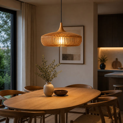 Modern Scandinavian Pendant Light Hanging Wood LED Compatible Minimalist Design 43cm Diameter