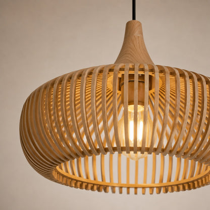 Modern Scandinavian Pendant Light Hanging Wood LED Compatible Minimalist Design 43cm Diameter