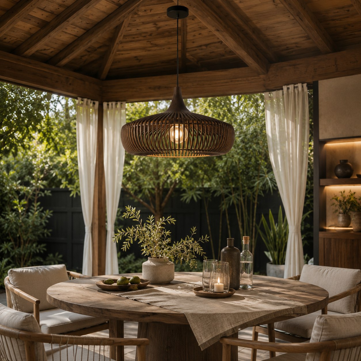 Modern Scandinavian Pendant Light Hanging Wood LED Compatible Minimalist Design 43cm Diameter