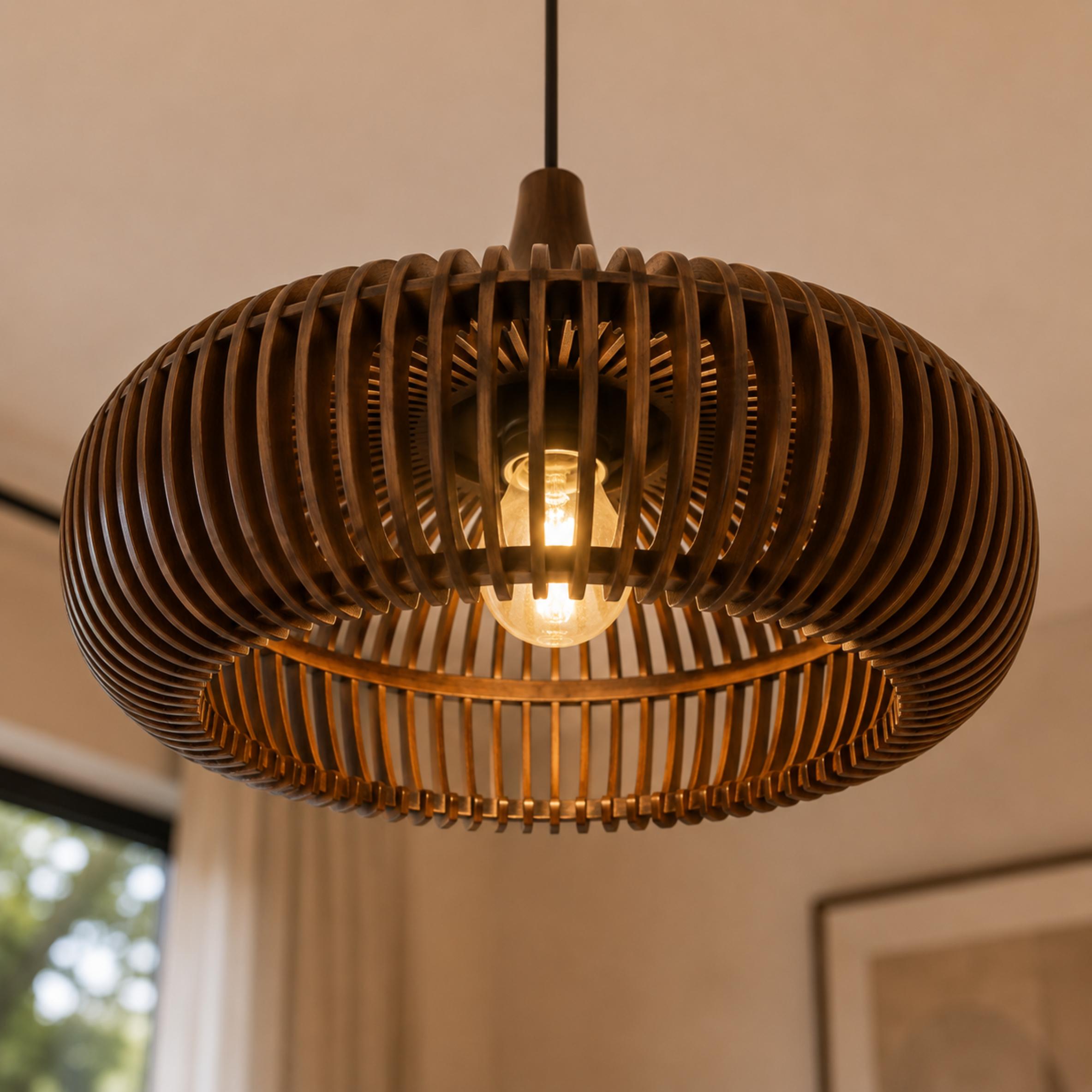 Modern Scandinavian Pendant Light Hanging Wood LED Compatible Minimalist Design 43cm Diameter