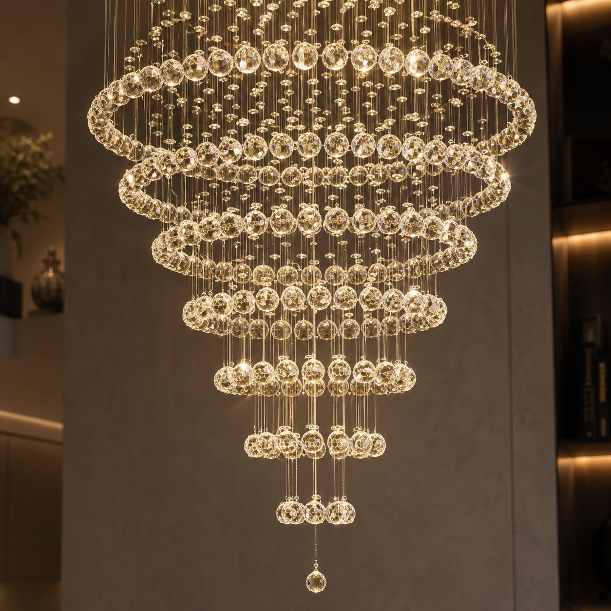 Modern Spiral Chandelier Hanging Fixture Adjustable Chrome Base K9 Crystal LED