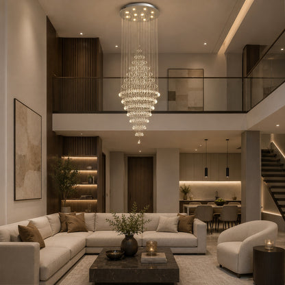 Modern Spiral Chandelier Hanging Fixture Adjustable Chrome Base K9 Crystal LED